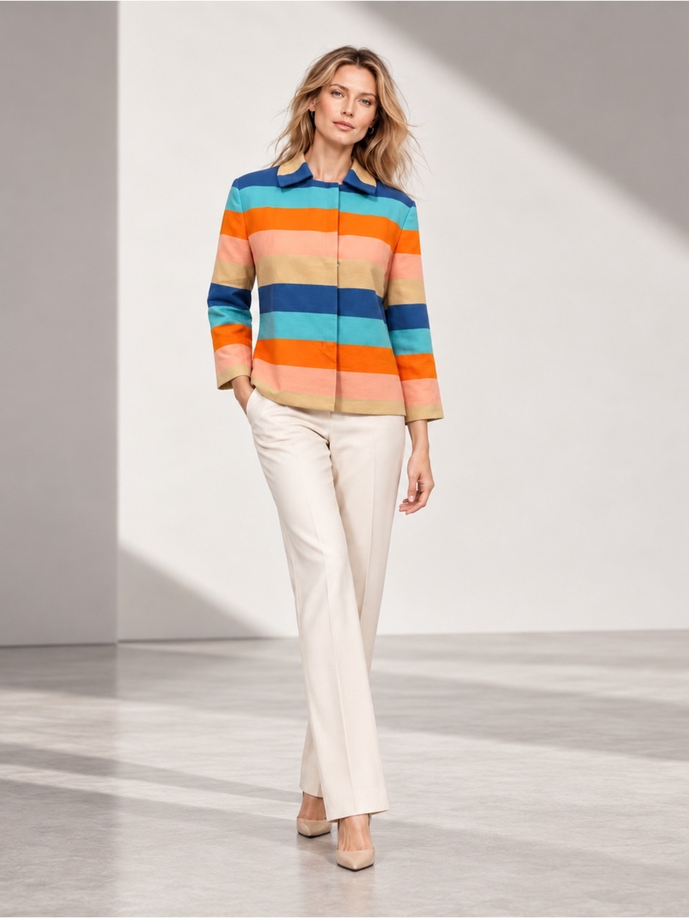 Akris Punto Multicolor Striped Cotton Silk Jacket US 4